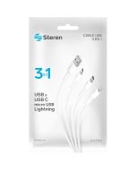 CABLE 3 EN 1 STEREN W-POD-417 BLANCO USB A LIGHTNING/MICRO