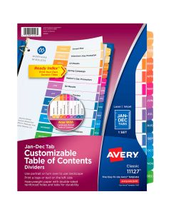 Índice Separador 12 Divisiones Avery 11127, Mensual, Tabla Contenido, Carta