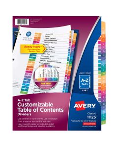 Indice Sep. A-Z Avery 11125 Tabla Contenido Carta