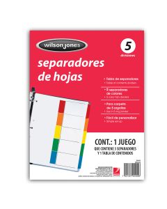 Indice Sep. 5 Div. Wilson Jones P2455 Carta Tab Sin Numeracion