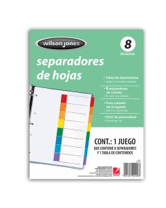 Indice Sep. 8 Div. Wilson Jones P2456 Carta Tab Sin Numeracion