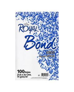 Bond Blanco Royal ESCO Oficio 21.5 x 34 cm 75 g. 100 h.