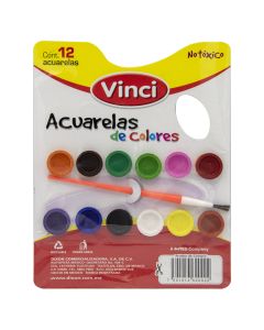 Acuarela C/12 C/Pincel Vinci 2497 Paleta De Carton