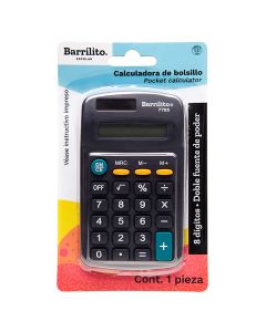 Calculadora Básica Bolsillo Barrilito 7785, 8 Dígitos, Solar/Batería