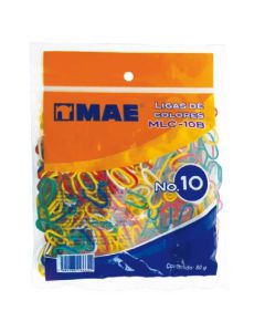 Ligas de Hule MAE #10 Bolsa C/80 g. Colores Surtidos