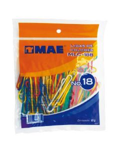 Ligas de Hule MAE #18 Bolsa C/80 g. Colores Surtidos