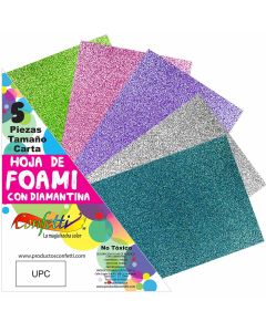 Foamy con Diamantina Confetti Carta C/5 Colores Pastel