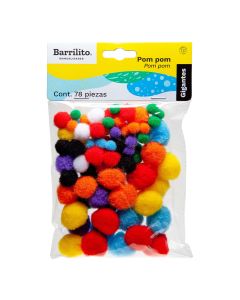 Pompon Bolitas Barrilito PM002 Colores Surtidos C/78, Varias Medias