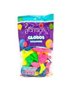 Globo Redondo Latex Granmark No.9 Neon Bolsa C/36