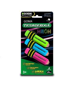 Borrador Figura Ticonderoga Bl/3 Lápiz Neón Surtido